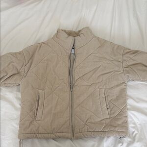 Beige Quilted Puffer Zip-Up Jacket